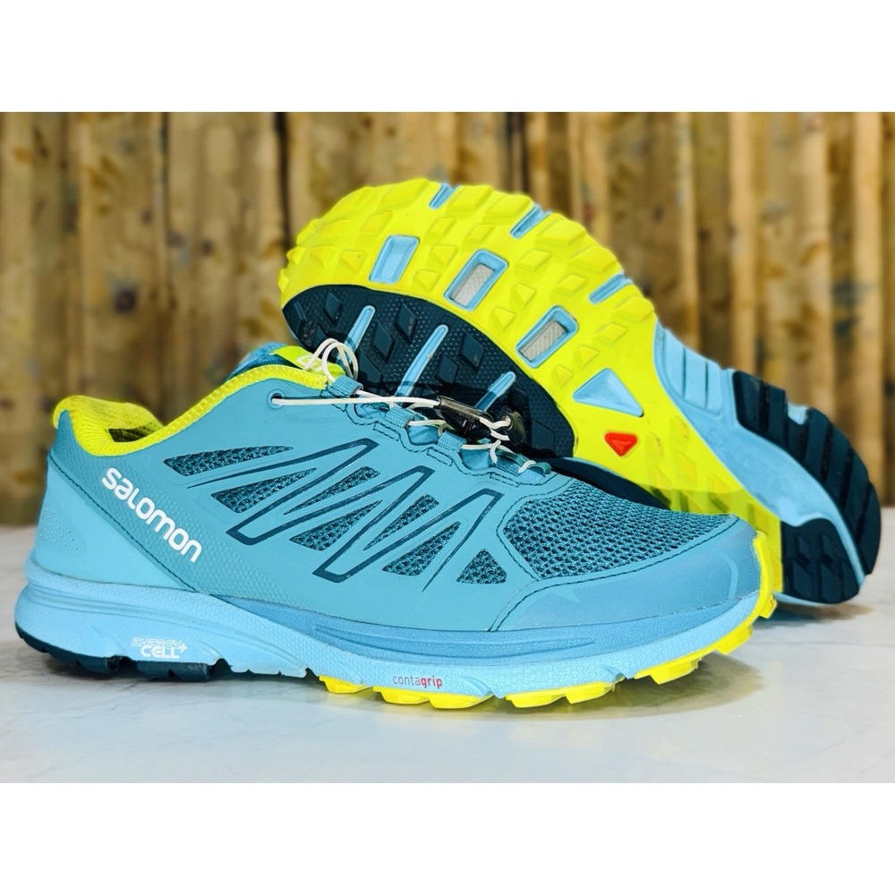 Salomon Sense Marin Womens 8.5 Trail Running Shoes Teal Lime 392484 Contagrip